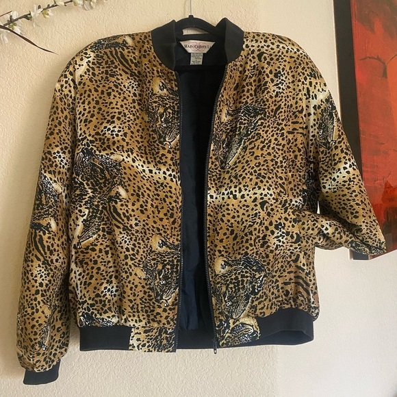 Vintage Marguerite Li 100% Silk Leopard Print Women's Bomber Jacket Size Large - Picture 9 of 12